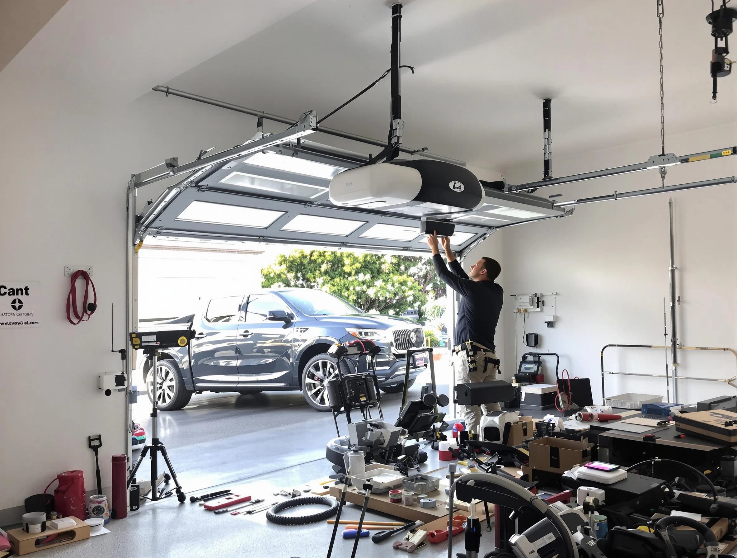 Queen Creek Garage Door Repair specialist installing smart garage door opener system in Queen Creek home