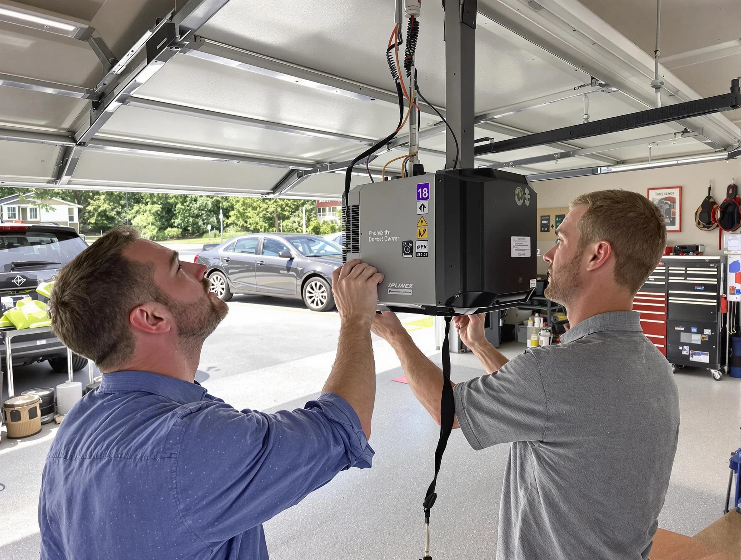 Queen Creek Garage Door Repair technician installing garage door opener in Queen Creek