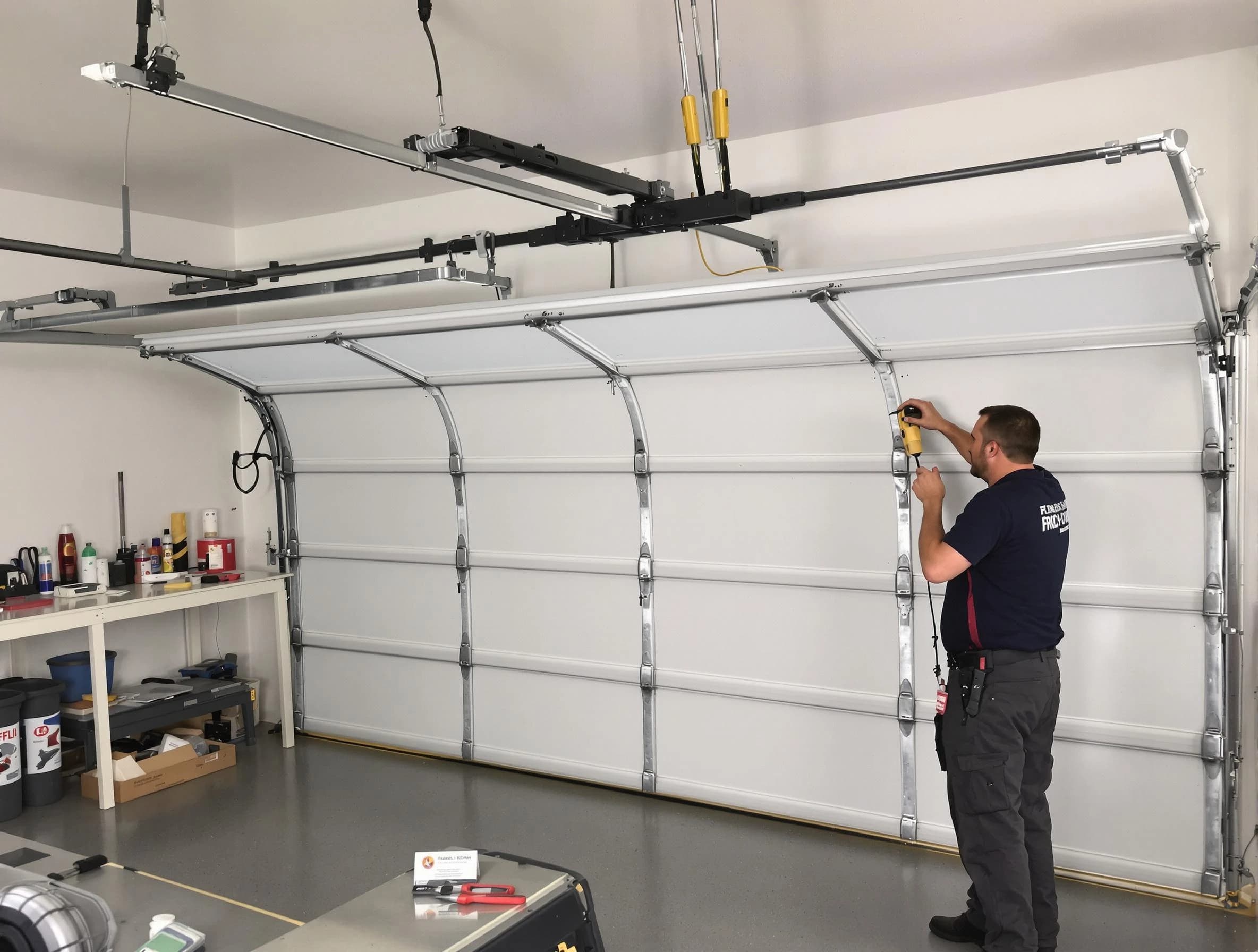 Queen Creek Garage Door Repair certified technician performing overhead door system repair in Queen Creek