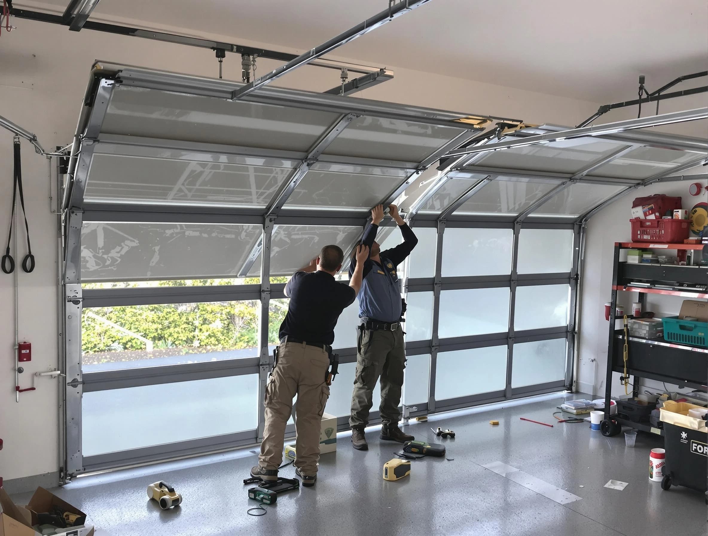 Queen Creek Garage Door Repair expert performing precise panel replacement on Queen Creek garage door