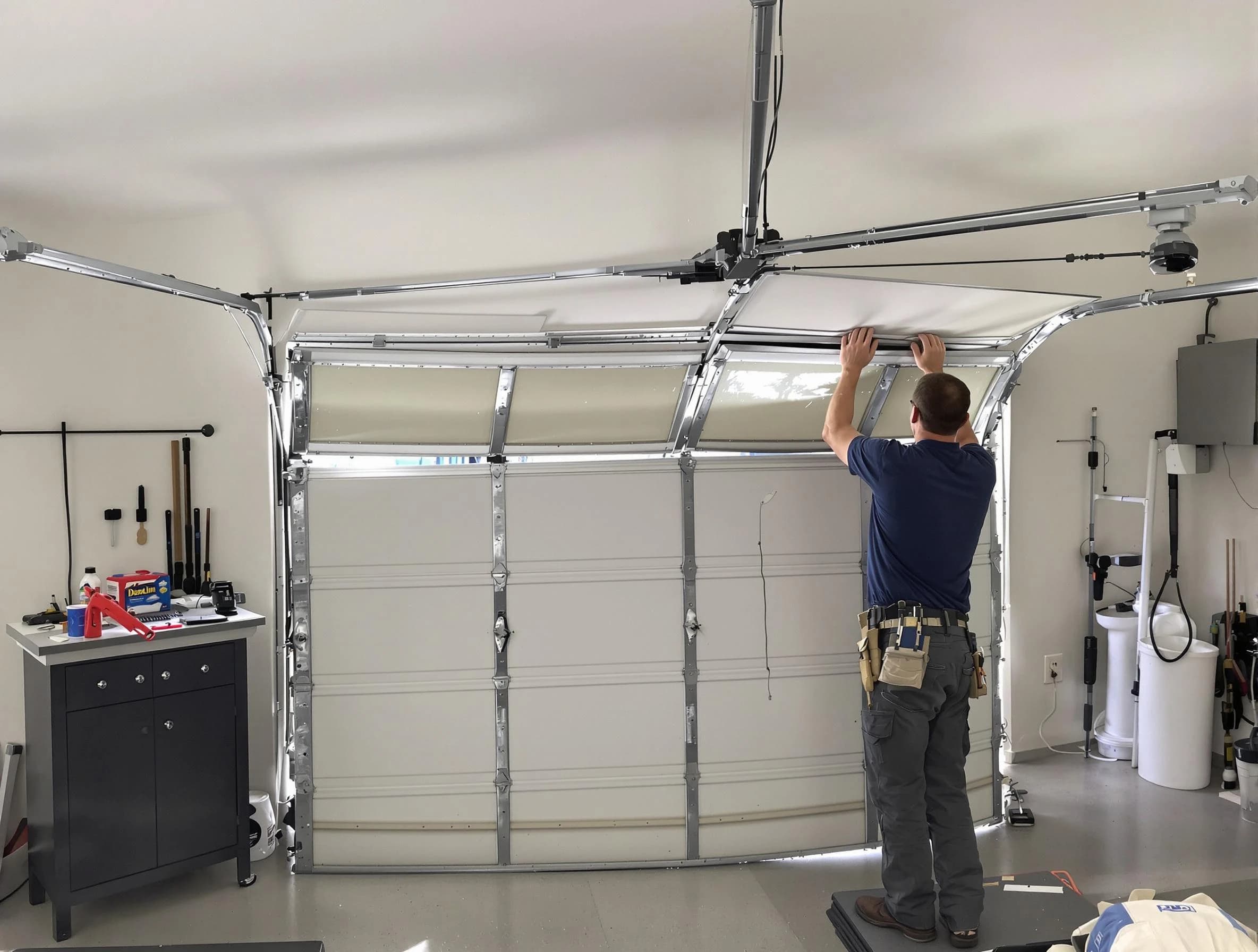 Queen Creek Garage Door Repair specialist performing precise section replacement on Queen Creek garage door