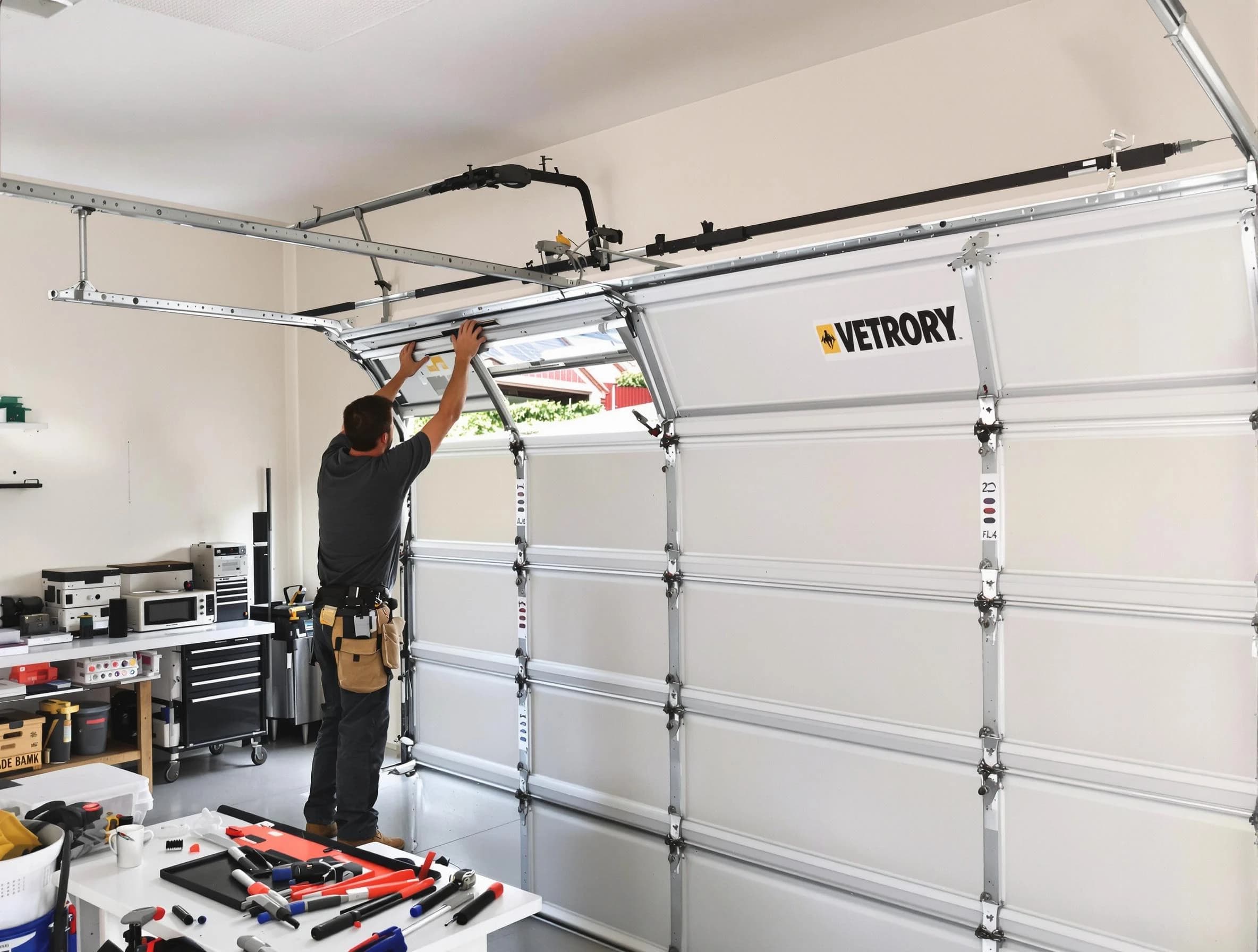 Queen Creek Garage Door Repair technician performing section replacement in Queen Creek