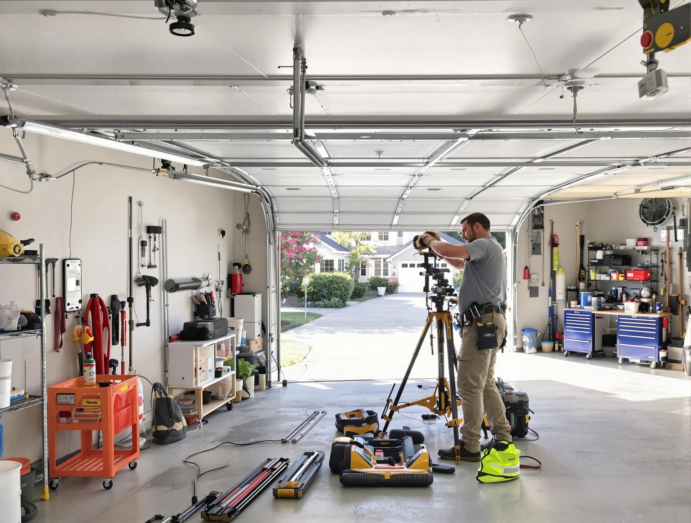 Queen Creek Garage Door Repair specialist performing laser-guided track alignment in Queen Creek